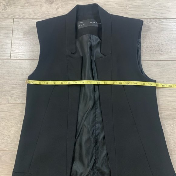Zara Black Sleeveless Blazer Duster Jacket Vest Open Front Padded Shoulders - Picture 9 of 9